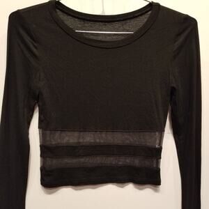 Black See Tru Midriff Polyester Long Sleeve Top Lightweight RoundNeck Women Sz S